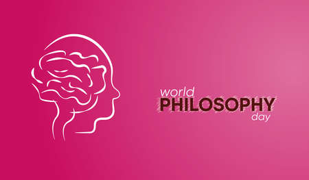 World Philosophy Day Background Vector Illustration. Linear form of the human brain. Pink background.のイラスト素材