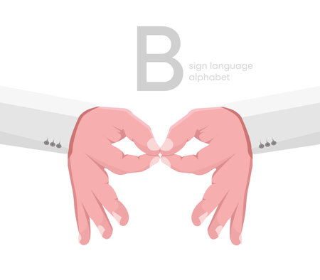 The letter 'B. Universal and Turkish handicapped hand alphabet letter B. Disabled hand. Hand tongue. Learning the alphabet, non-verbal deaf-dumb communication, expression gestures vector.のイラスト素材