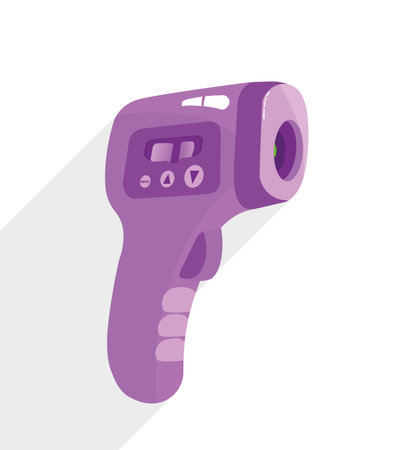 Infrared non-contact temperature thermometer gun for forehead with temperature range standards. Thermometer front part. Vector  illustration.のイラスト素材