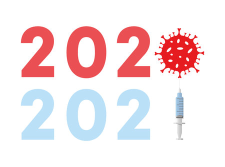 The coronavirus was effective in the world in 2020. Image of vaccination in 2021. Coronavirus and vaccination creative design.のイラスト素材