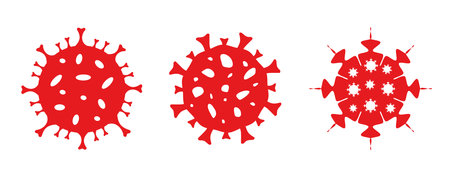 Various virus icons. Red Corona Virus Covid-19 Kit. Virus package with various lines.のイラスト素材