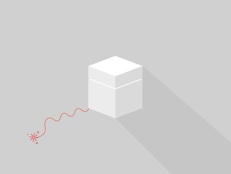 Square white box about to explode. The wick goes towards the white box with a fired wick.のイラスト素材