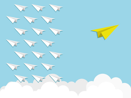 Paper plane go to success vector business financial concept start up, leadership, creative idea symbol paper art style illustration. An effort to get ahead in the ranking.のイラスト素材