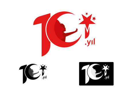 101th year  . Turkish flag Vector Illustration. 101th Anniversary. 101th anniversary symbol with Turkish flags. White background.のイラスト素材