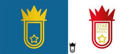 Set of different medal and crown icons logo. Royal crown and stars award logo icons. Get vector icon illustration sign. Award vector icon. Modern logo graphic line art design icons.のイラスト素材