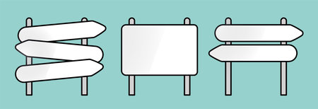 Different signage icon set. Signpost icon. Modern road signs silhouettes. Signpost writing, pointer line icon, outline vector sign, isolated linear style pictogram. Symbol, logo illustration.のイラスト素材