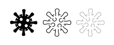 3 different thickness virus icon set. Flu and coronavirus icons set.Outbreak coronavirus. Pandemic, medical, healthcare, Stop Coronavirus concept. Coronavirus 2019-nCoV. Modern editable vector stroke.のイラスト素材