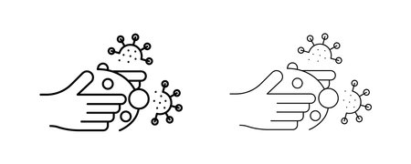 Hand wash warning icon. Includes coronavirus icons. Simple line art, Coronavirus Protection vector Line Icons icon set. Anti-virus icons. Editable Stroke.のイラスト素材