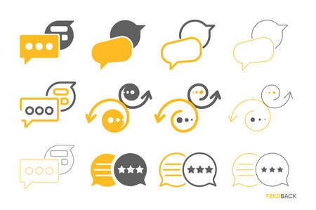 Feedback sets. Speech Bubble Icon set. Vector Design. Comment icon vector. Speech bubble icon symbol. Message - colorful vector icon on a white background.のイラスト素材