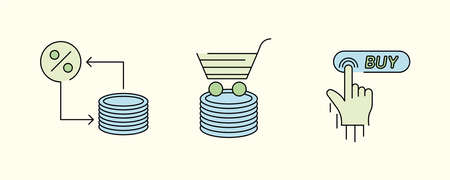 Market and Shopping Line Icons Set. Such Icons include topics such as marketing, online purchases and money exchange. Colored agriculture icon set. Editable Stroke.のイラスト素材