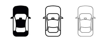Vehicle drawing in top view. Editable line icon. Simple vector illustration of a car icon top view. Sedan silhouette on white background.のイラスト素材