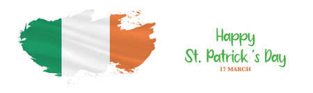 Happy St. Patricks day Irish flag and congratulatory message. Irish National Holiday. Vector illustration isolated on white background. Banner design.のイラスト素材