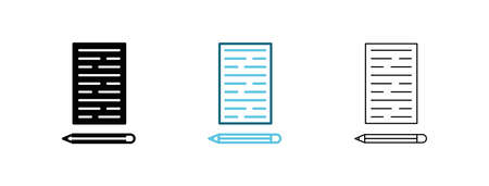 Simple Set of Copywriter Vector Line Icons. This icon is pencil and paper. Includes silhouette, colorful and thin line. Editable Stroke. Web Icons and vector logos.のイラスト素材