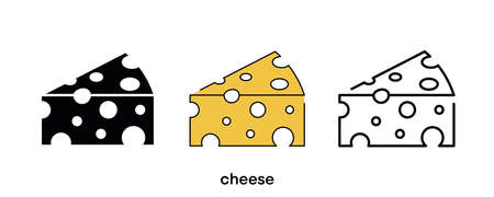 Cheese icon design. Cheese icon set in silhouette, colored and linear. Cheese icon line vector illustration isolated on a clean background for your web mobile application logo design. Modern line.のイラスト素材