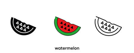 Watermelon icon design. Set of silhouette, colorful and linear watermelons. Food icon line vector illustration isolated on a clean background for your web mobile application logo design. Modern line.のイラスト素材