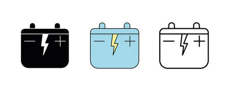 Car Battery icon design. Battery icon set in silhouette, colorful and linear. Energy battery icon line vector illustration isolated on a clean background for your web mobile application logo design.のイラスト素材