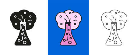 Chemistry test tubes reaction icon set. Silhouette, colored and linear icon set. Chemistry lab line...