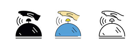 Hotel bell icon set. Hotel and cookery icon set. Silhouette, colorful and linear icon set. Pressing...