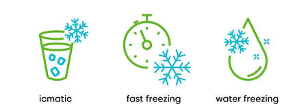 Fast freezing icon. It is the clock and dot point icon. This symbol is the symbol for the freezing point of water. Colorful snowflake icon. Editable Stroke. Logo, web and app.のイラスト素材