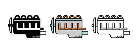 Vehicle engine icon set. Car parts line icons. Automobile production icon set. Silhouette, colorful...