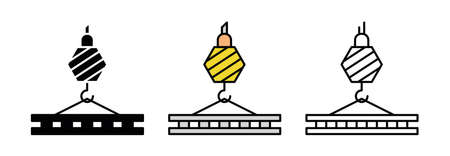 Construction cranes set. Engineering icon. Construction crane on a white background. Art vector illustration set. Editable line set. Silhouette, colored and linear icon set.のイラスト素材