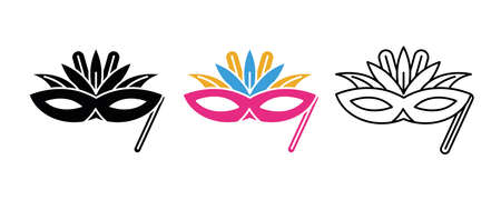 Festive mask icon set. Masked carnival line icon. Festival and event icon set. Silhouette, colorful and linear set.のイラスト素材