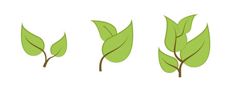 Grass, tree and branches vector icon set. Contains Such Symbols As Plant, Leaf. Editable Stroke. Colorful icon set.のイラスト素材