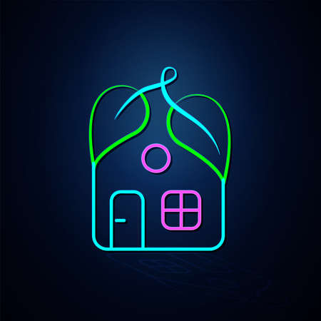 Neon health, leaf and house icon looks clear. Neon line icon. home sport and sustainability icon. neon icon.のイラスト素材