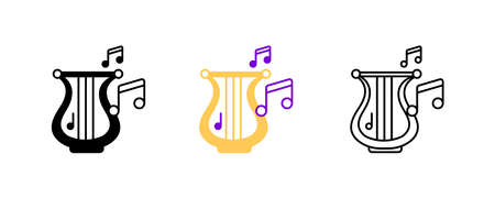 Harp instrument and musical notes icon set. Entertainment and music icon. String instruments set....