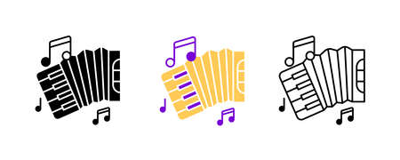 Accordion instrument and musical notes icon set. Entertainment and music icon. String instruments...