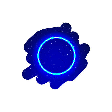 LED blue glow neon round shape icon. Realistic neon round shape. Geometric shape among space stars. Isolated On White Background.のイラスト素材