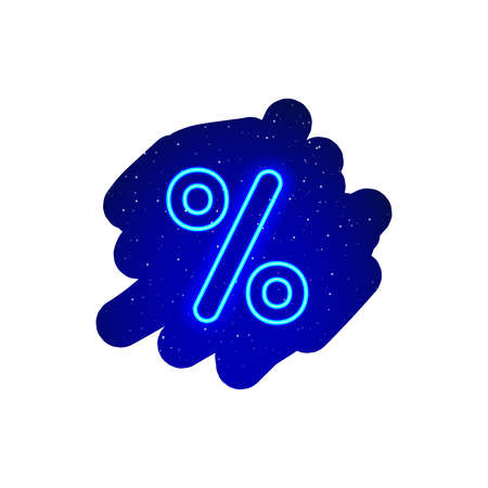 Neon LED blue percent icon type. Midnight blue realistic neon icon. Neon percent-discount sign icon night show. Isolated On White Background.のイラスト素材