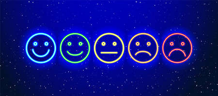 Neon colored emoticons icon. Realistic neon smiley-crying emoticon set icon. Neon facial expression night show. Isolated On White Background.の素材 [FY310177377954]