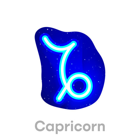 Neon blue Capricorn zodiac icon in space. Realistic neon horoscope icon. Glowing neon Capricorn zodiac line icon. It has mask area on White Background.のイラスト素材