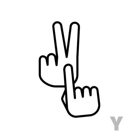 Letter Y Universal and handicapped hand alphabet letter. Simple clear linear letter Y, hand language. Learning the alphabet, non-verbal deaf-mute communication, expressive gestures vector.のイラスト素材