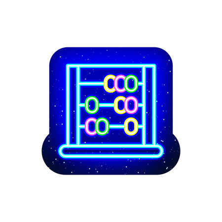 Neon color abacus icon line. midnight blue. Neon numbers learning abacus design. Beaded letters. Realistic neon template icons. There is mask area on White Background.のイラスト素材