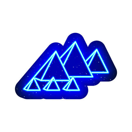 Blue neon Egyptian pyramids icon. midnight blue. Neon ancient egyptian pyramids architectural design. Realistic neon icon. There is mask area on White Background.のイラスト素材