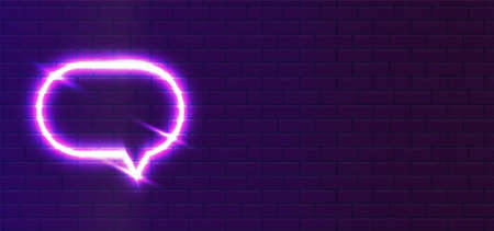 Round speech bubble unique super glowing neon sign vector. light burst. Design element conversation space neon icon. Illuminated banner. Gorgeous advertisement on the wall. Banner with blank space.のイラスト素材