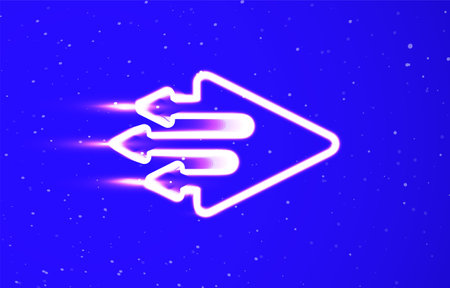 Play icon neon special collection with forward and backward arrow. Install the unique super bright neon creative play vector. light burst. Design element linear neon icon. Great ad banner every night.のイラスト素材