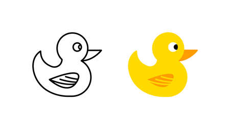Toy duck icon special collection colorful icon set. Upload the yellow duck vector. Design element colored flat icon and linear symbol. Editable linear icon set.のイラスト素材