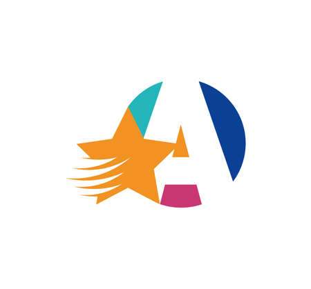 A letter logo and creative flying star. Corporate logo initials in round emblem. Speed ââeffect star vector illustration. Corporate brand identity. white background.のイラスト素材