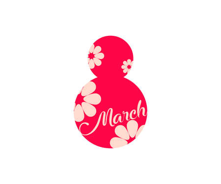Modern 8 march floral logo. Women's day 8 icon. Romantic template with red flowers. Simple linear vector white background.のイラスト素材
