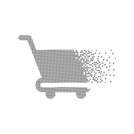 Shopping trolley icon speeding pixel dot. The grocery cart pixel is flat-solid. Dissolved and dispersed moving dot art. Integrative and integrative pixel movement. Modern icon Speed ââand ports.のイラスト素材