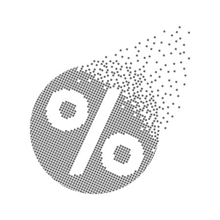 Percentage discount sign pixel dots. Price tag percentage. Shop, banking and finance pixel art. Integrative pixel movement. Creative dissolved moving dot art. Modern icon creative ports vector design.のイラスト素材