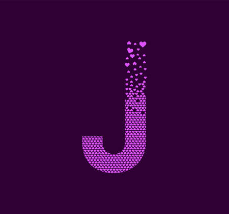Heart letter J animated pixel dot logo. Capital letter pixel up. Hearts are filled with the letter J. Complementary and integrative pixel movement. Modern heart connect the dots.のイラスト素材