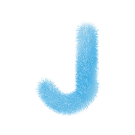 Feathered letter J font vector. Easy editable letters. Soft and realistic feathers. Blue, fluffy, hairy letter J, isolated on white background.のイラスト素材