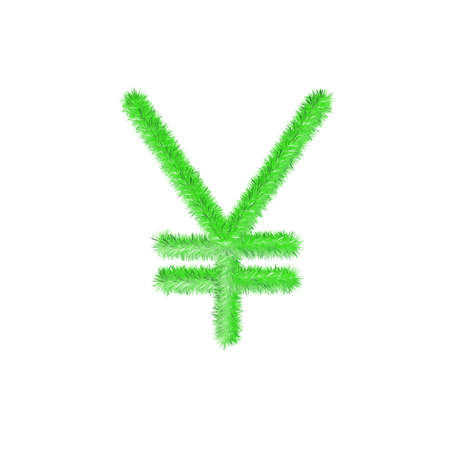 en symbol currency grassy and furry icon. Japan yen economy and trade hairy currency. Easy editable money symbol. Soft and realistic feathers. Fluffy green isolated on white background.のイラスト素材
