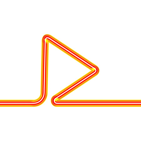 Neon play arrow continuous single line. 3d vector neon forward arrow icon. Continuous arrow minimal neon style. Unique simple linear tube. Linear neon on a white background.のイラスト素材