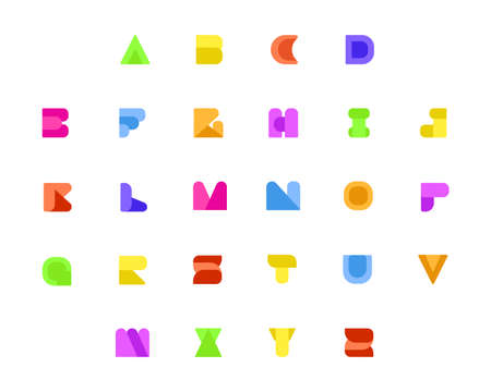 Abstract creative alphabet, colorful simple alphabet set. Modern alphabet lines with new pop art colors. font number template. Set design clean style.のイラスト素材