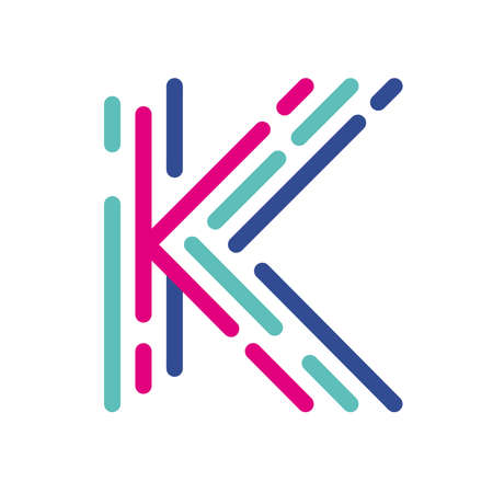 Abstract Letter K Line Colorful linear logotype. modern letter lines with new pop art colors. Font alphabet template. Logo set thin line clean style.のイラスト素材